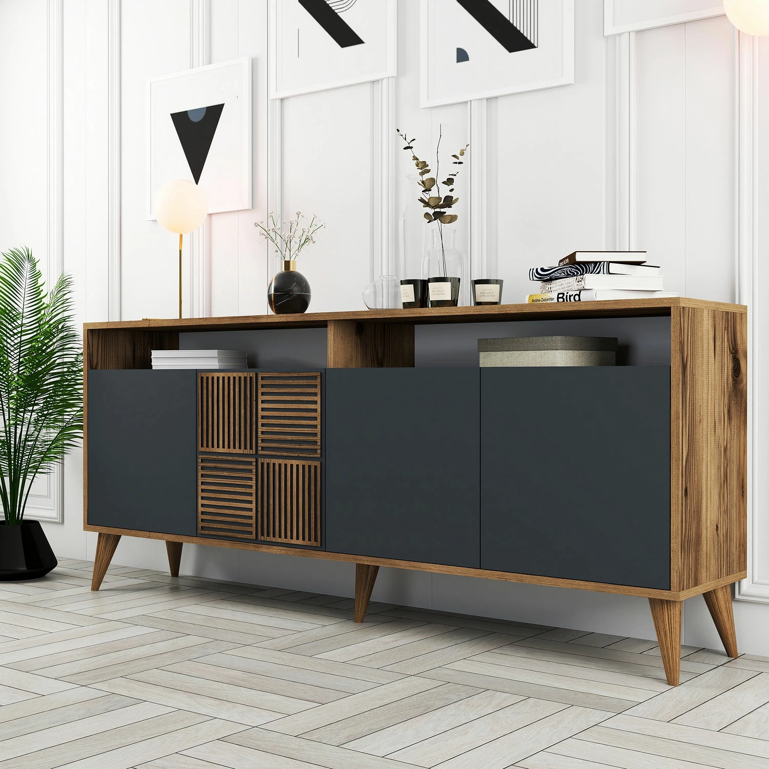 Konsol Skye Decor, Milan, ngjyrë arre dhe antracit