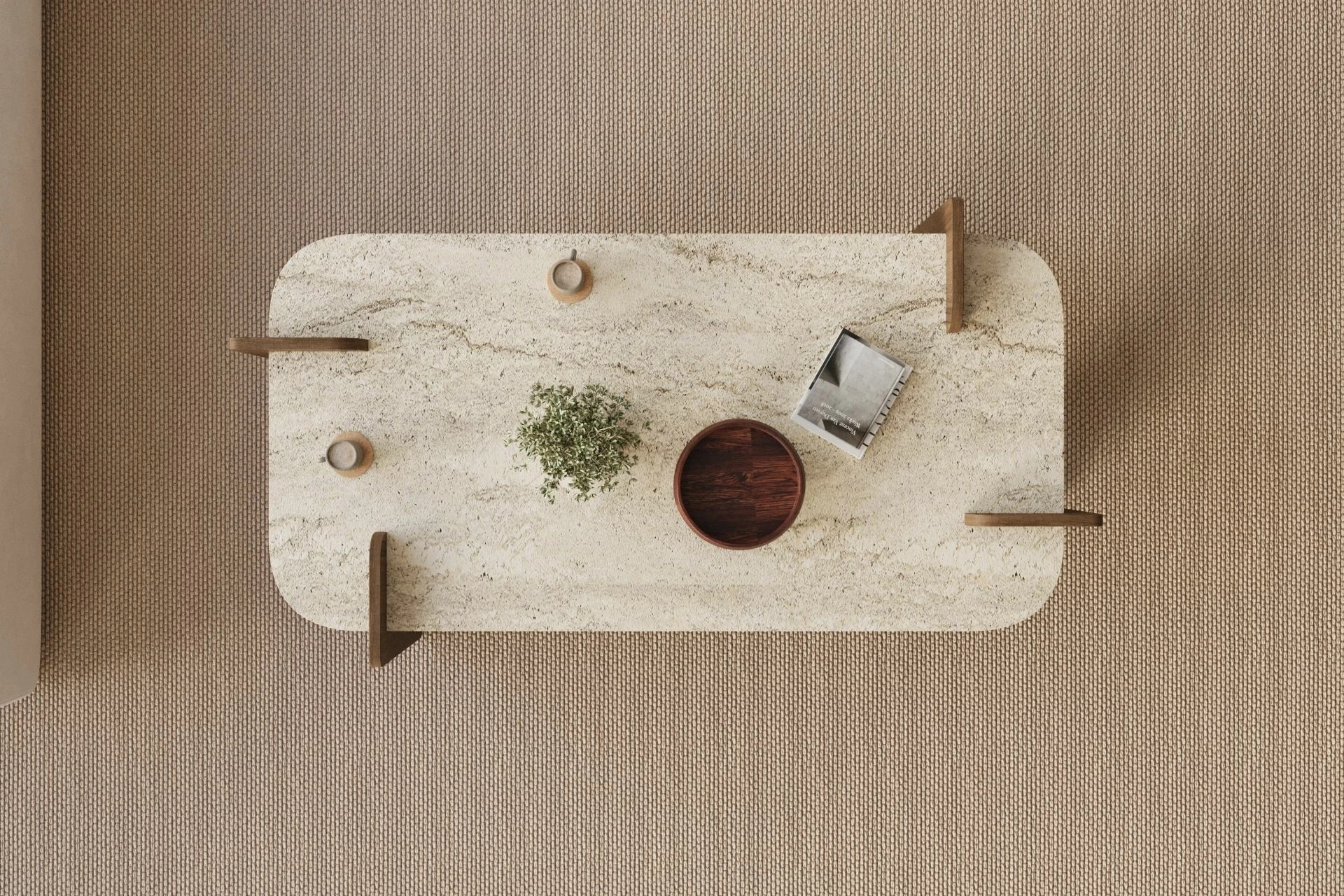 Tavolinë kafeje Skye Decor, Leapiri - Travertin, Ar