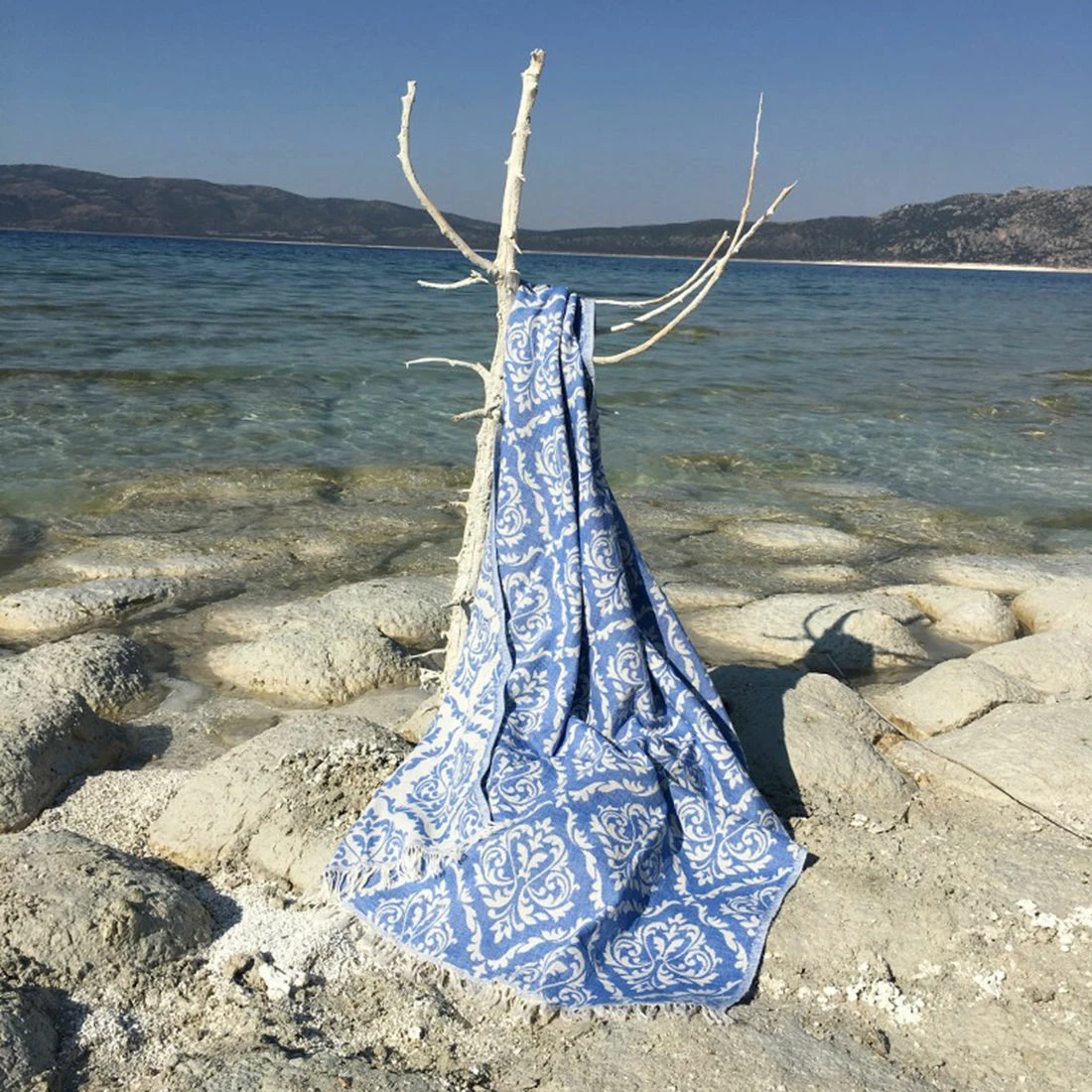 Peshqir plazhi Fouta, Mijolnir, Barok, ngjyrë kaltër, 90x170cm