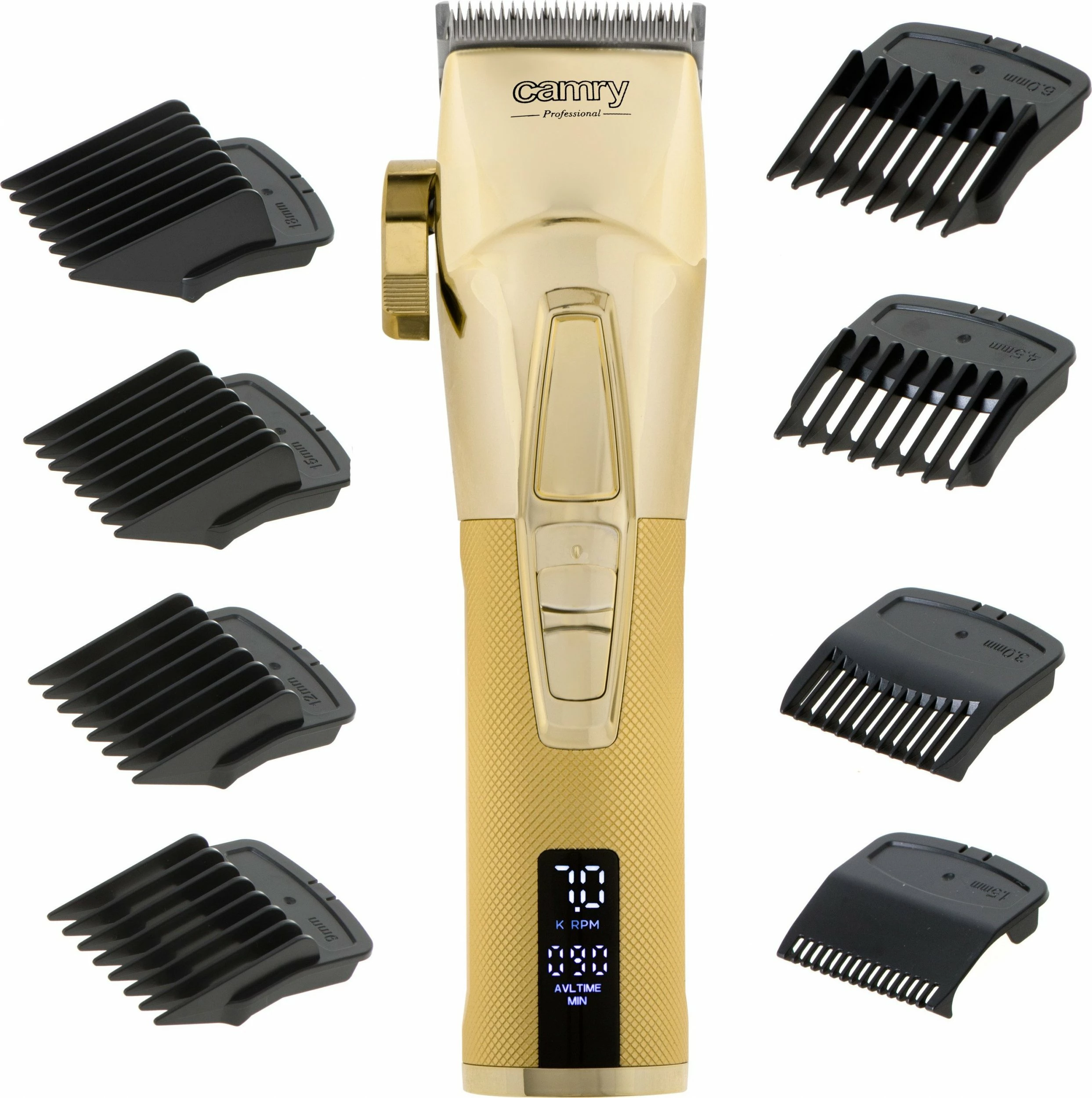 Makinë qethje Camry CR 2835G, 8 nivele 1.5-18 mm, teh qeramik & kokë titaniumi, bateri, USB-C, gold