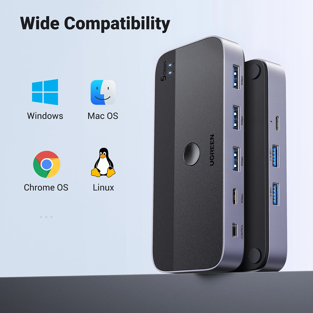 Switch USB 3.0 Ugreen CM662, 2-në-4, me 2 kabllo USB-A, e zezë