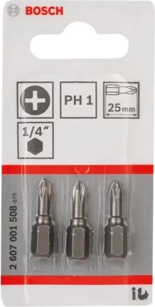 Bit Bosch 2 607 001 508, 3 copë, Phillips PH1, 25 mm