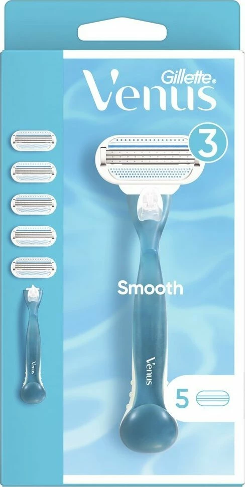 Set makinë rroje Gillette Venus Classic Smooth, 1 copë + 4 koka rezervë, blu e çelët
