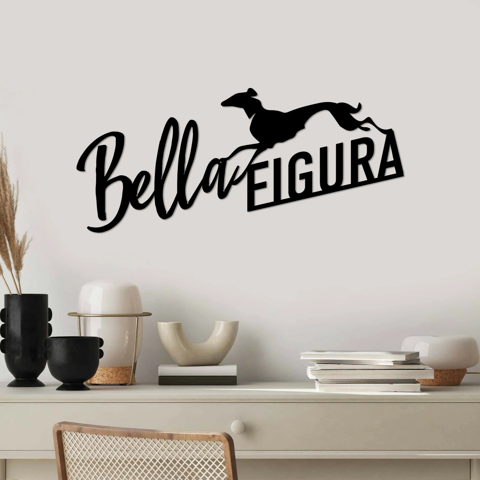 Aksesor dekorativ metalik për mur, Wallity Bella Figura 3, ngjyrë e zezë, 60x27cm