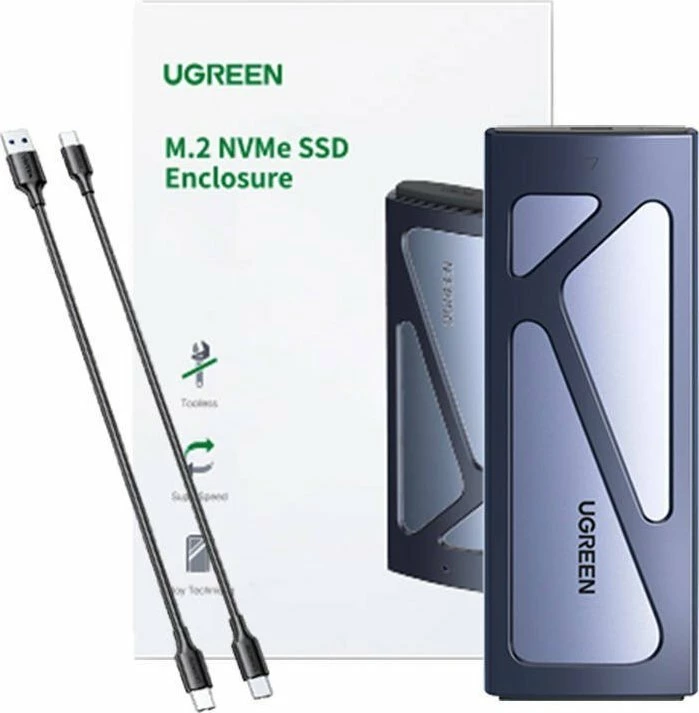 Kasë për SSD Ugreen 15512/CM578 M.2 NVMe, USB 3.2 Gen2 10Gbps, deri 2TB, e zezë, set me 2 kabllo