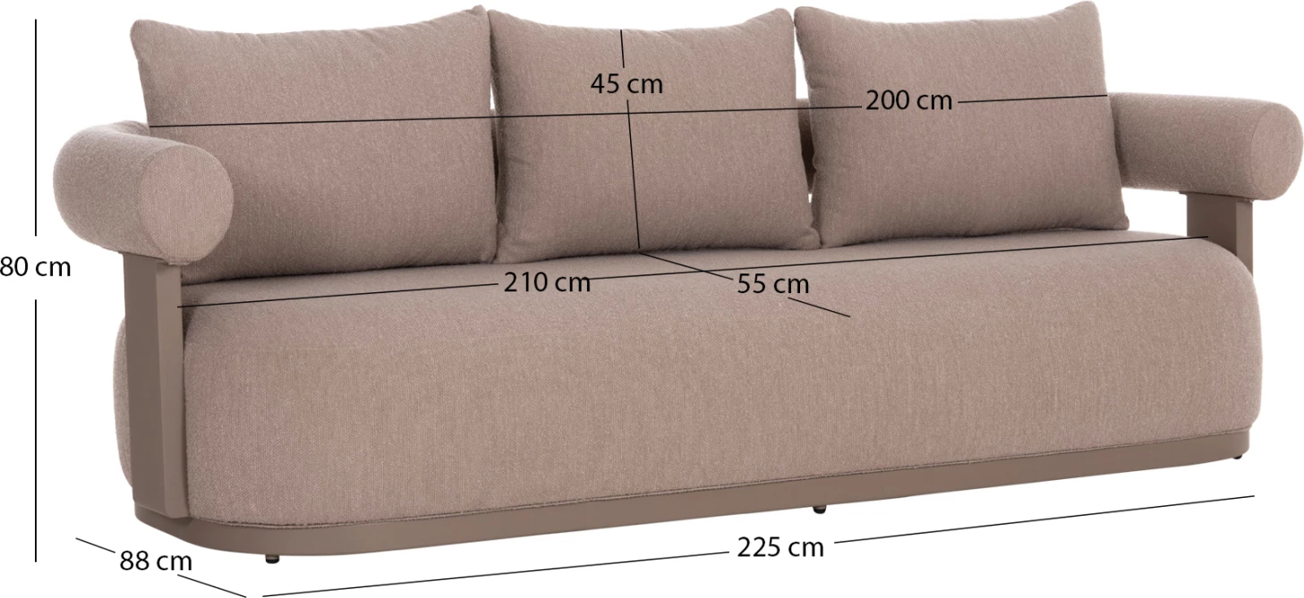 Divan treshe DECCARD CD6462.02, alumin dhe material, bezhë, 230x92x67Y