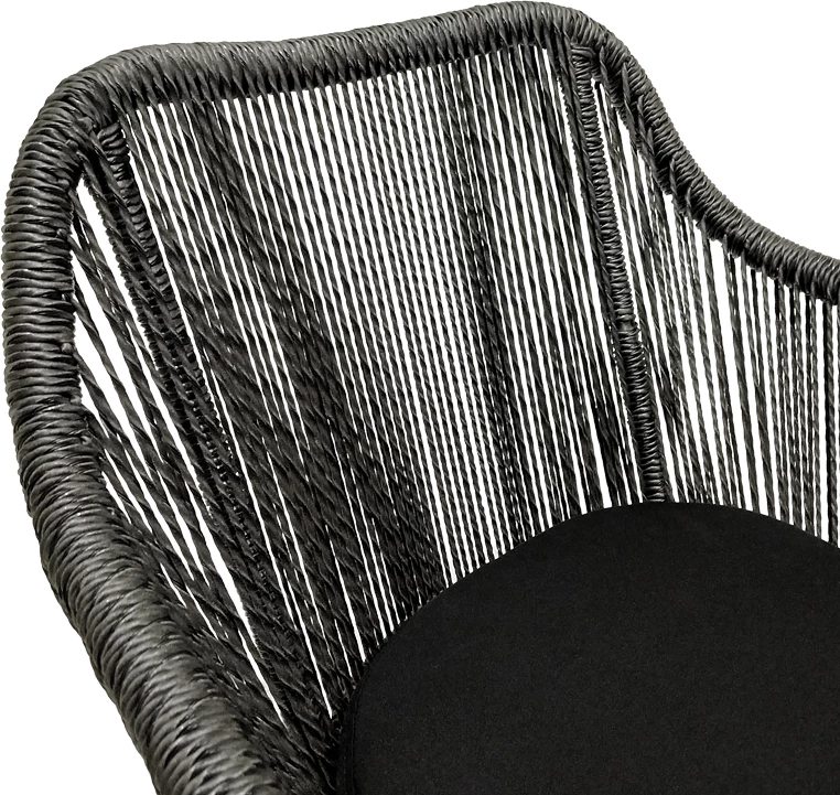 Karrige Kalie dru teak dhe litar sintetik, ngjyrë natyrale e zezë, me jastëk, 60x61x80cm