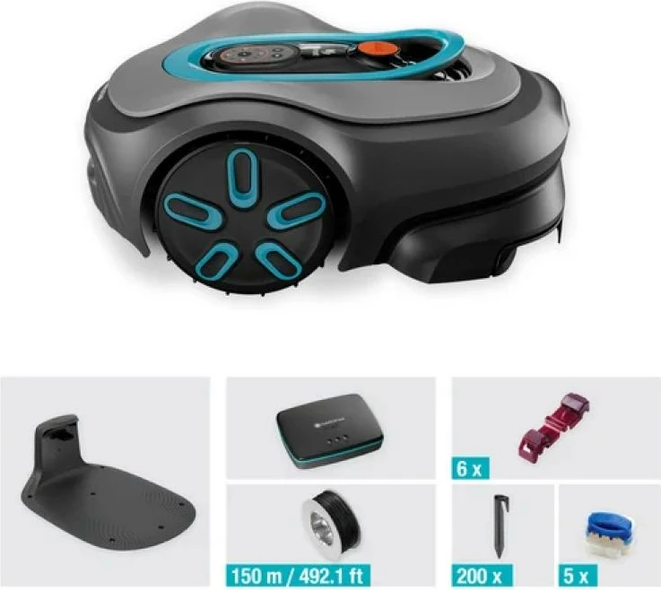 Kositëse robotike bari Gardena smart SILENO pro 19802-20, për deri 600 m², gri/zezë me detaje turkeze