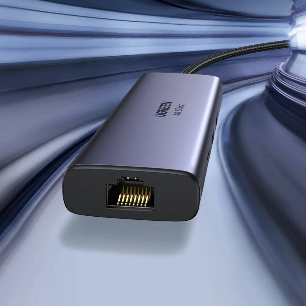 Replikator portash USB-C Ugreen CM512 (60515) 10Gbps 7-në-1 me HDMI, LAN Gigabit, SD/microSD, PD, 2x USB-A, 3x USB-C, gri
