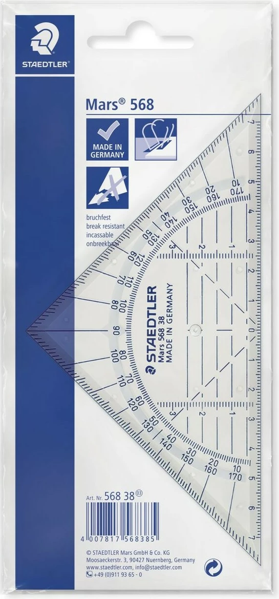 Trekëndësh matës STAEDTLER Noris jumbo 128, 16 cm, transparent