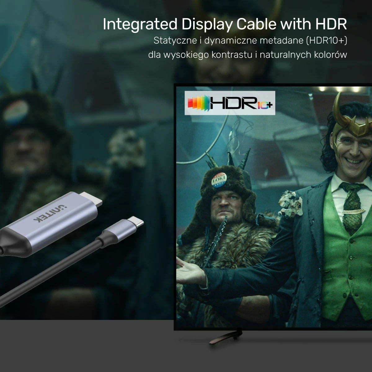 Kabëll USB-C në HDMI Unitek 8K, USB 4, HDR10+, HDCP 2.3, 1.8m, hiri