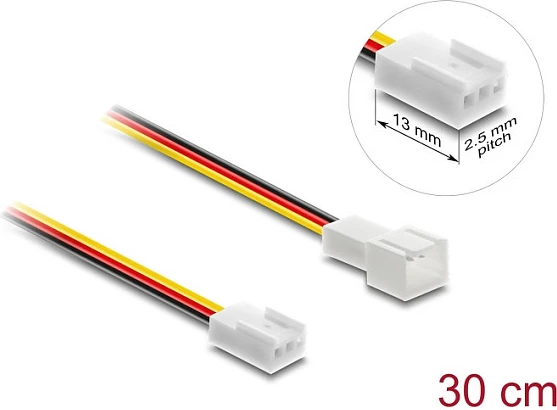 Kabllo zgjatëse 3-pin për ventilator DeLOCK 90870, 30 cm, AWG26, PVC, e zezë/kuqe/bardhë/verdhe