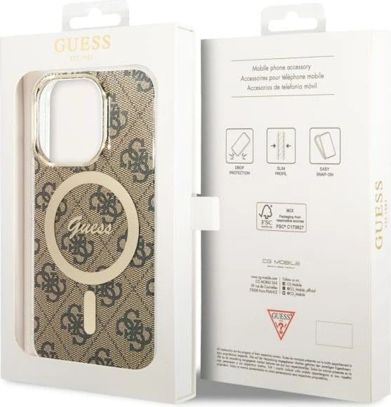 Mbështjellës Guess GUHMP14LH4STW për iPhone 14 Pro 6.1", 4G MagSafe, kafe