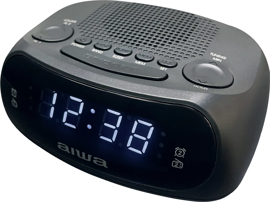 Radio orë alarmi Aiwa CR-09J, ekran LED 0.6\", AM/FM PLL, 20 memorje, dy alarm, 24-orësh, i zi