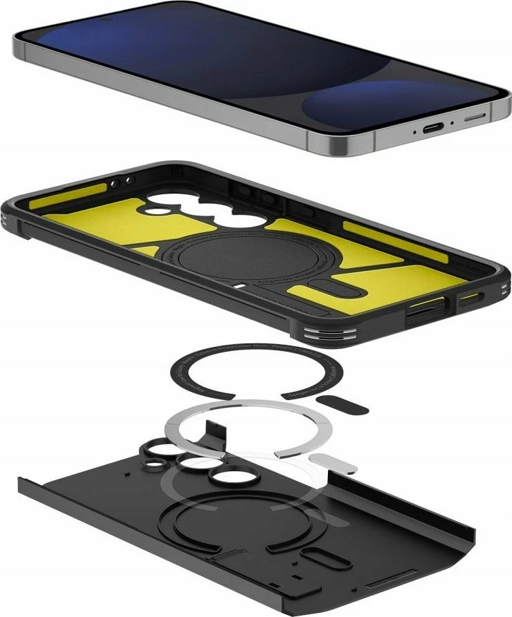 Mbështjellës Spigen Tough Armor MagSafe për Galaxy S25, TPU/PC, kickstand i integrum, i zi
