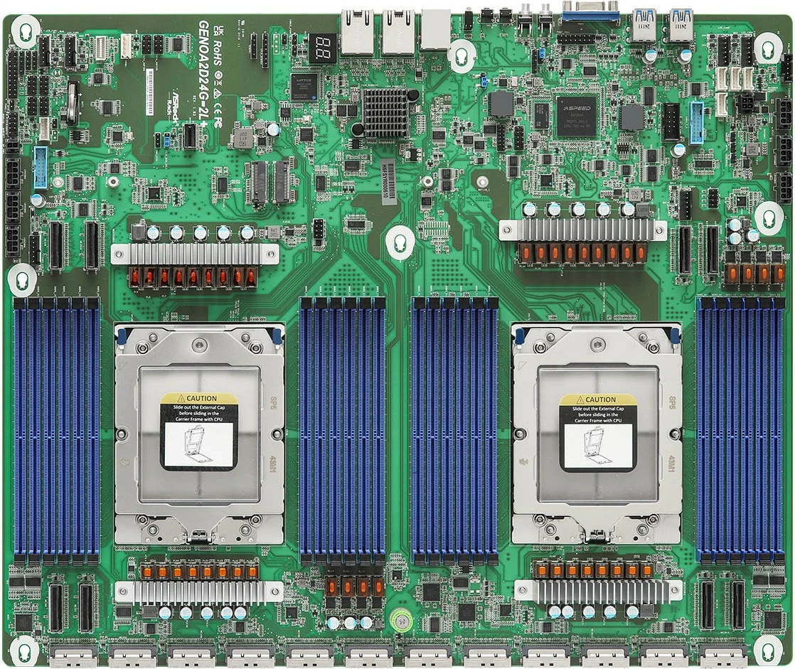 Pllakë amë ASRock GENOA2D24G-2L+, Dual Socket SP5, DDR5, për server, gjelbër/gri