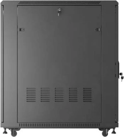 Kabinet rack qëndrimor 19" Lanberg FF01-6022-23B 22U, ngarkesë 800 kg, derë e perforuar, panel me 6 ventilatorë, Flat Pack, e zezë