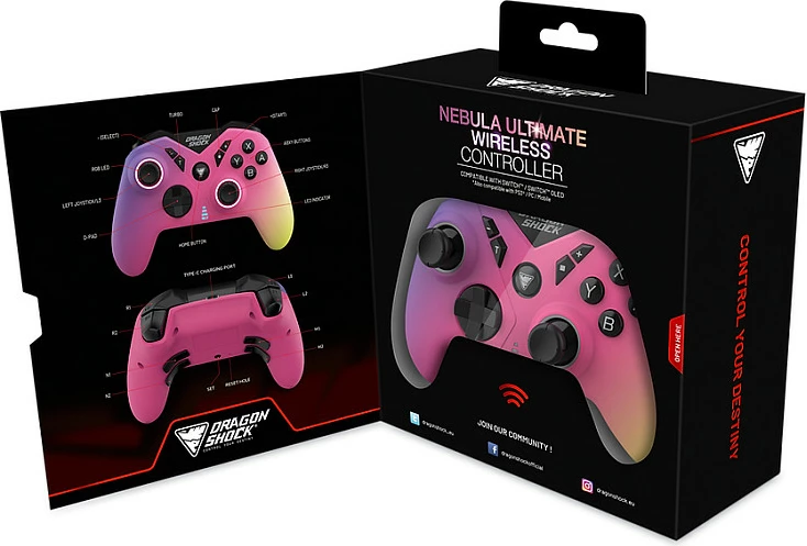 Kontroller DragonShock Nebula Pro wireless për Nintendo Switch, Bluetooth, USB-C, LED, 550mAh, multicolor