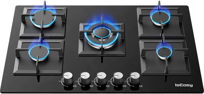 Sobë gazi IsEasy MGBG-775S2, 5 zona, xham, e zezë