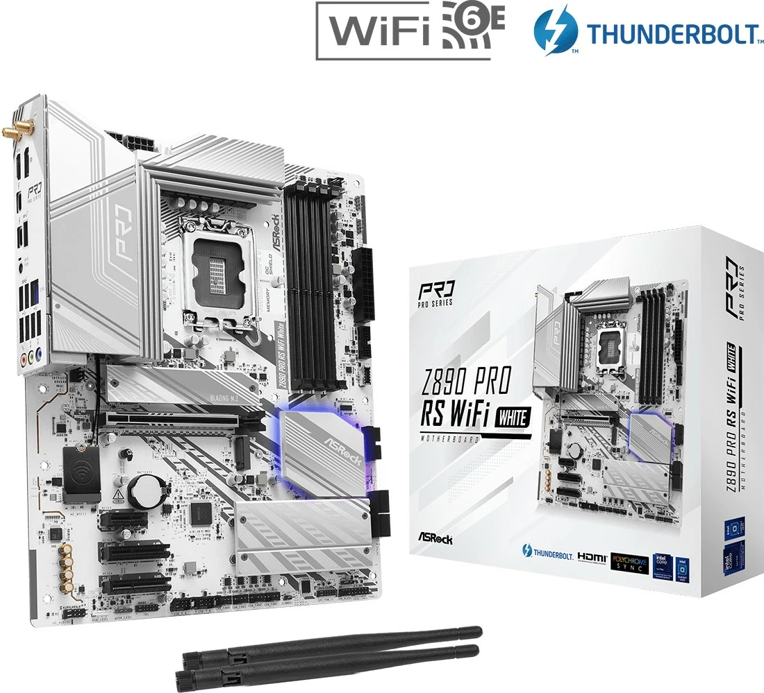 Pllakë amë ASRock Z890 PRO RS WiFi White LGA1851 DDR5 ATX PCIe 5.0 Thunderbolt 4 Wi‑Fi 6E e bardhë