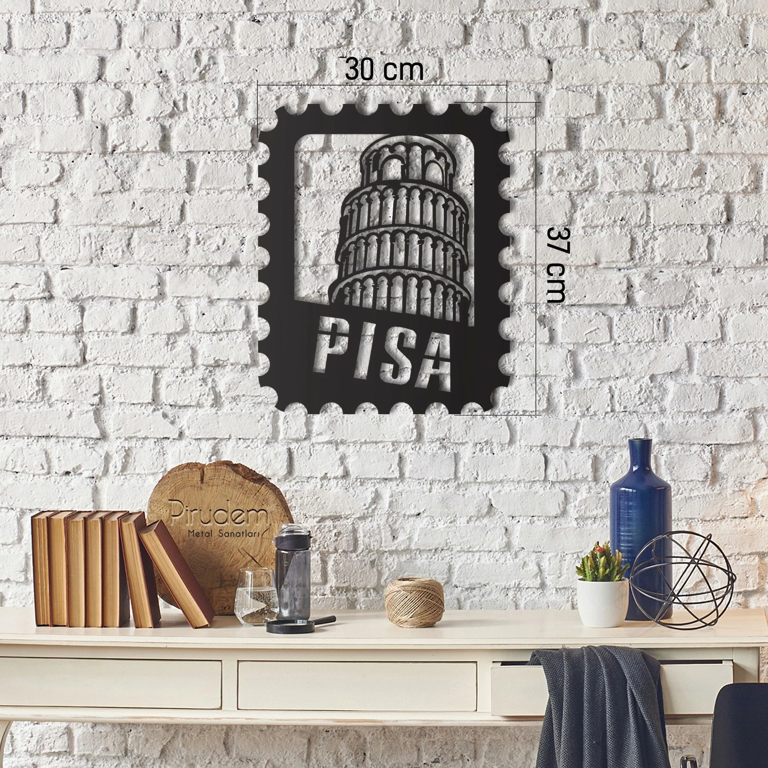 Aksesor dekorativ metalik për mur, Pisa Stamp, Wallity, ngjyrë e zezë