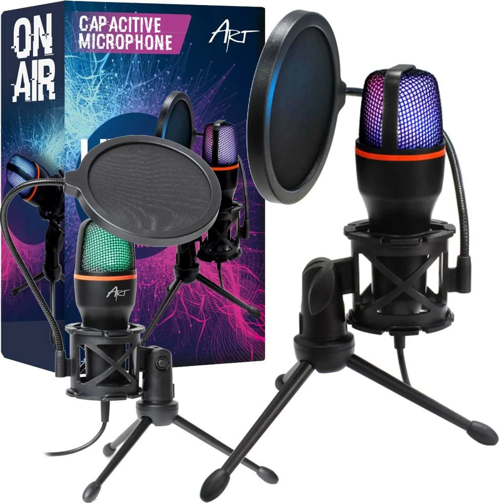 Mikrofon USB Art AC-02 kondensator me LED RGB, me tripod e pop filter, i zi