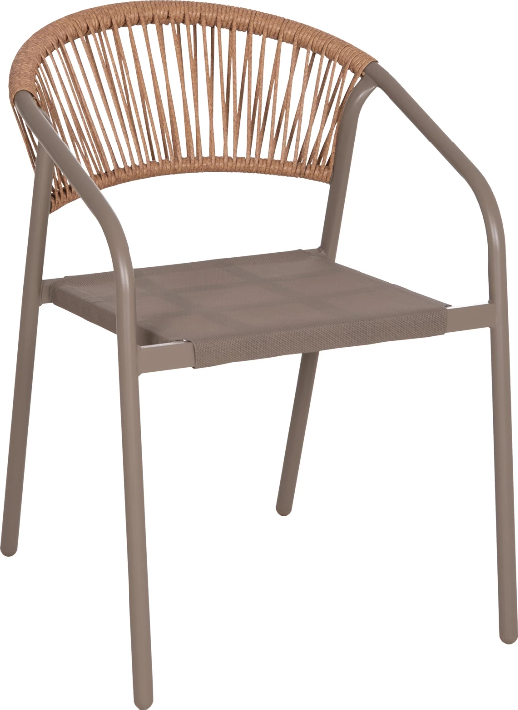 Karrige për jashtë, strukturë metalike, tekstilene ngjyrë shampanjë, ratan sintetik bezhë, 53.5x62x75cm