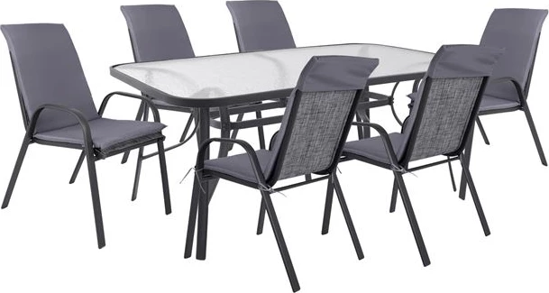 Set tavoline ngrënieje 7 pjesë karrige me jastëk & tavolinë 160x90 FH10571.01 Gri