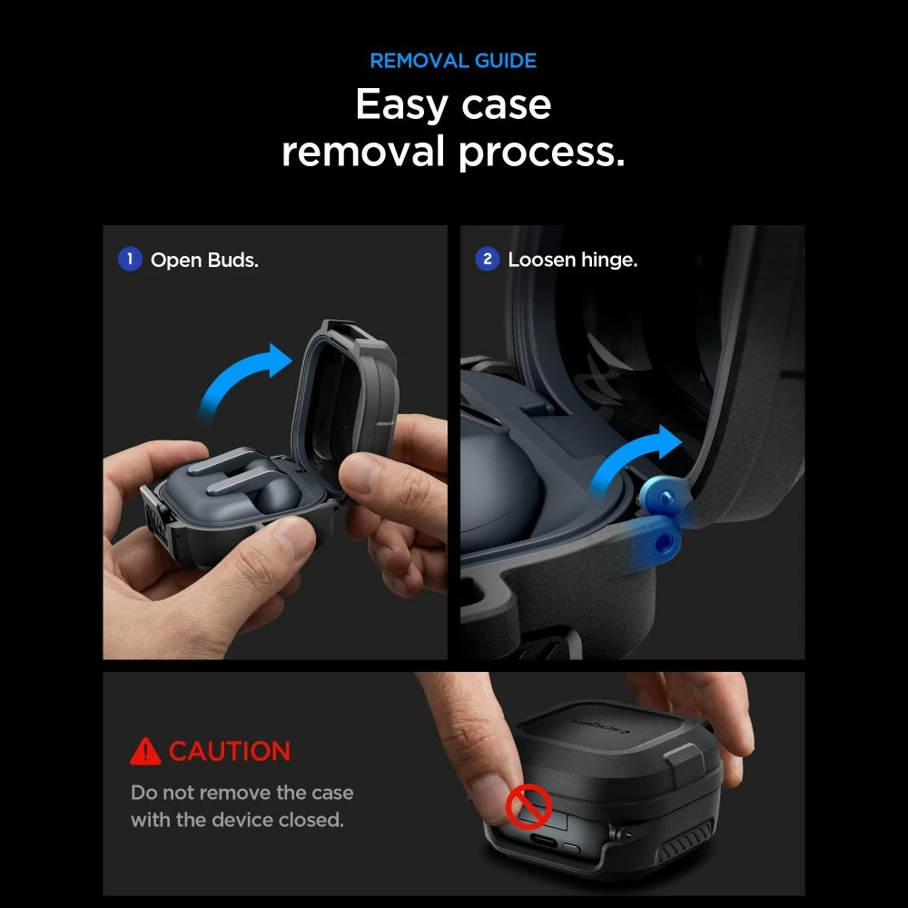 Mbështjellës i blinduar me kyçje Spigen Lock Fit për Samsung Galaxy Buds 4 / Buds 4 Pro, set me karabiner, Matte Black