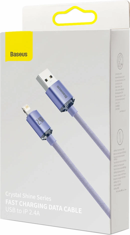 Kabllo karikimi dhe të dhënash Baseus Crystal Shine Series, USB-A në Lightning, 1.2m, 2.4A, vjollcë