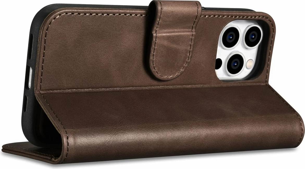 Mbështjellës iCarer Oil Wax Wallet 2in1 për iPhone 14 Pro, lëkurë natyrale, kafe
