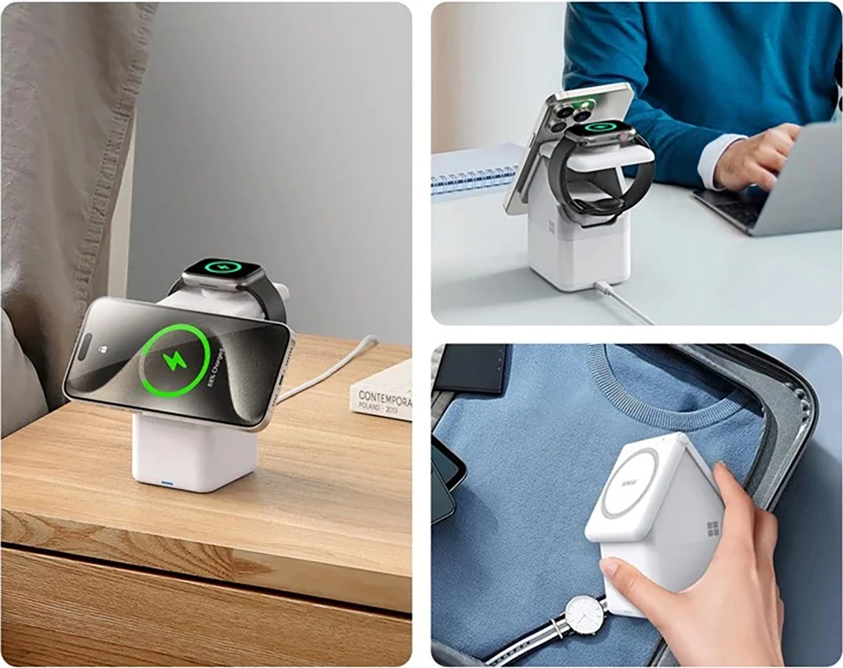 Karikues wireless Duzzona W20 4-në-1 me llambë nate, 15W, për iPhone/Apple Watch/AirPods, Bardhë