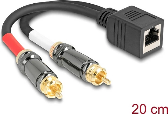 Kabllo adaptues DeLOCK 88172, RJ-45 femër në 2x RCA mashkull, 0.2 m, e zezë