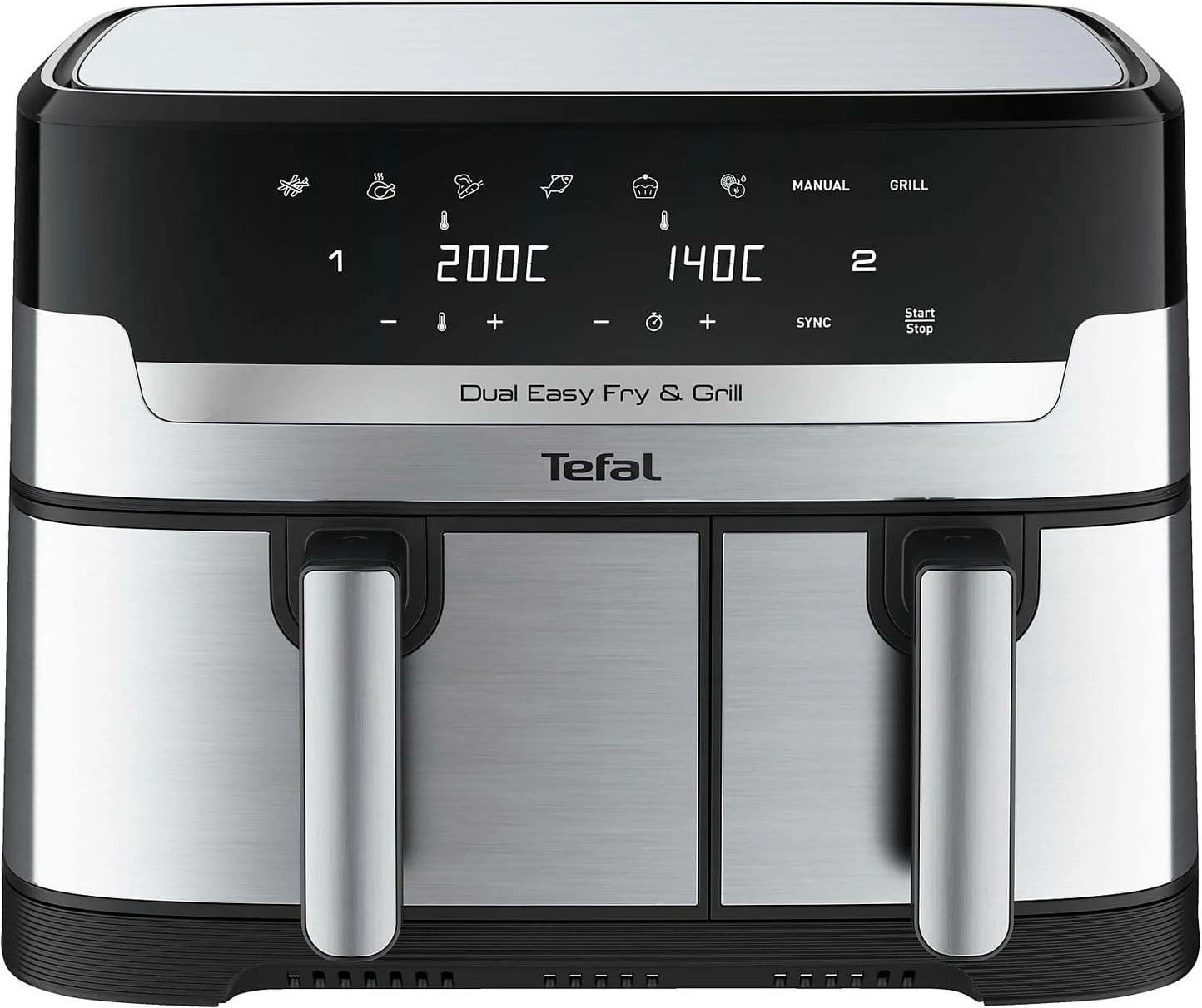Fritezë me ajër Tefal Dual Easy Fry & Grill EY905D10 5.2 L + 3.1 L, e zezë/argjendtë