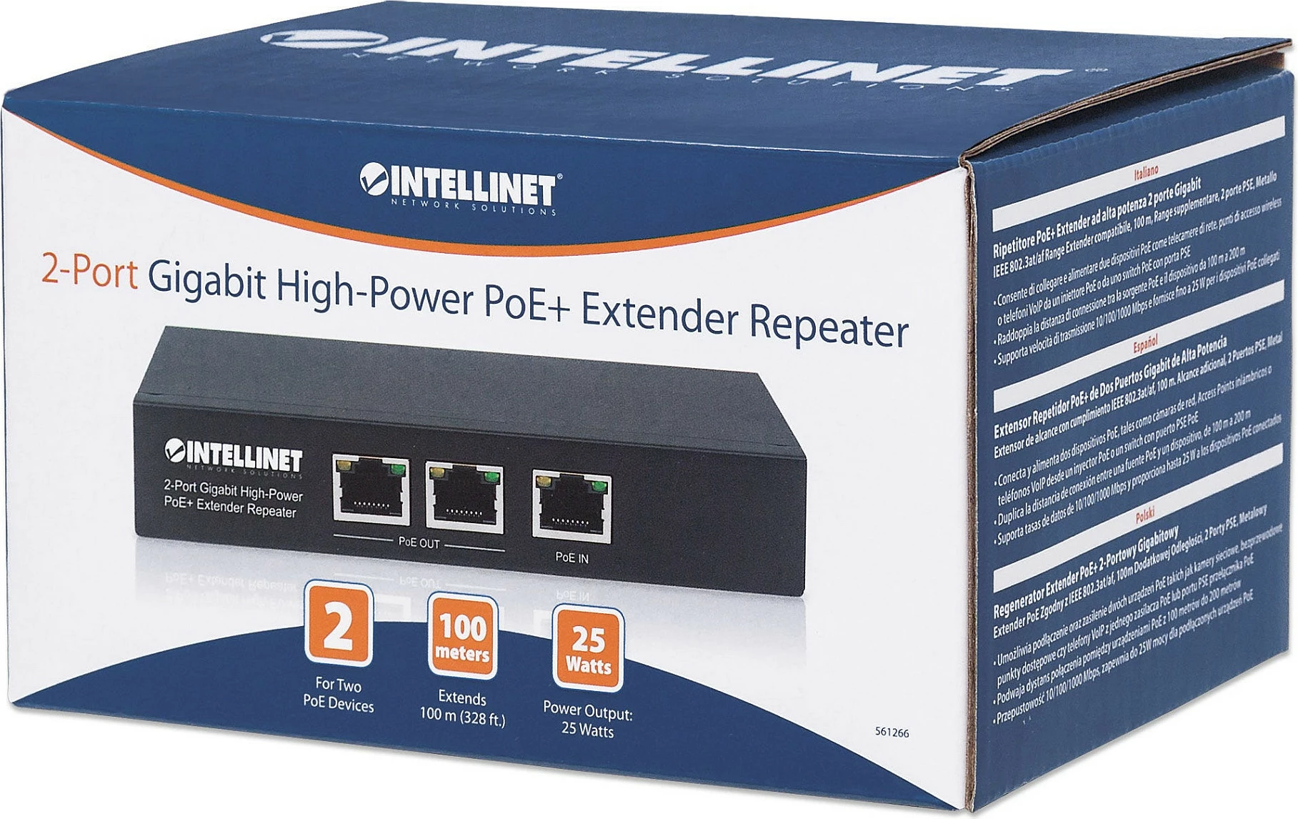 Zgjatës PoE+ Gigabit Intellinet 2-Port High-Power, 802.3at/af, metal, i zi
