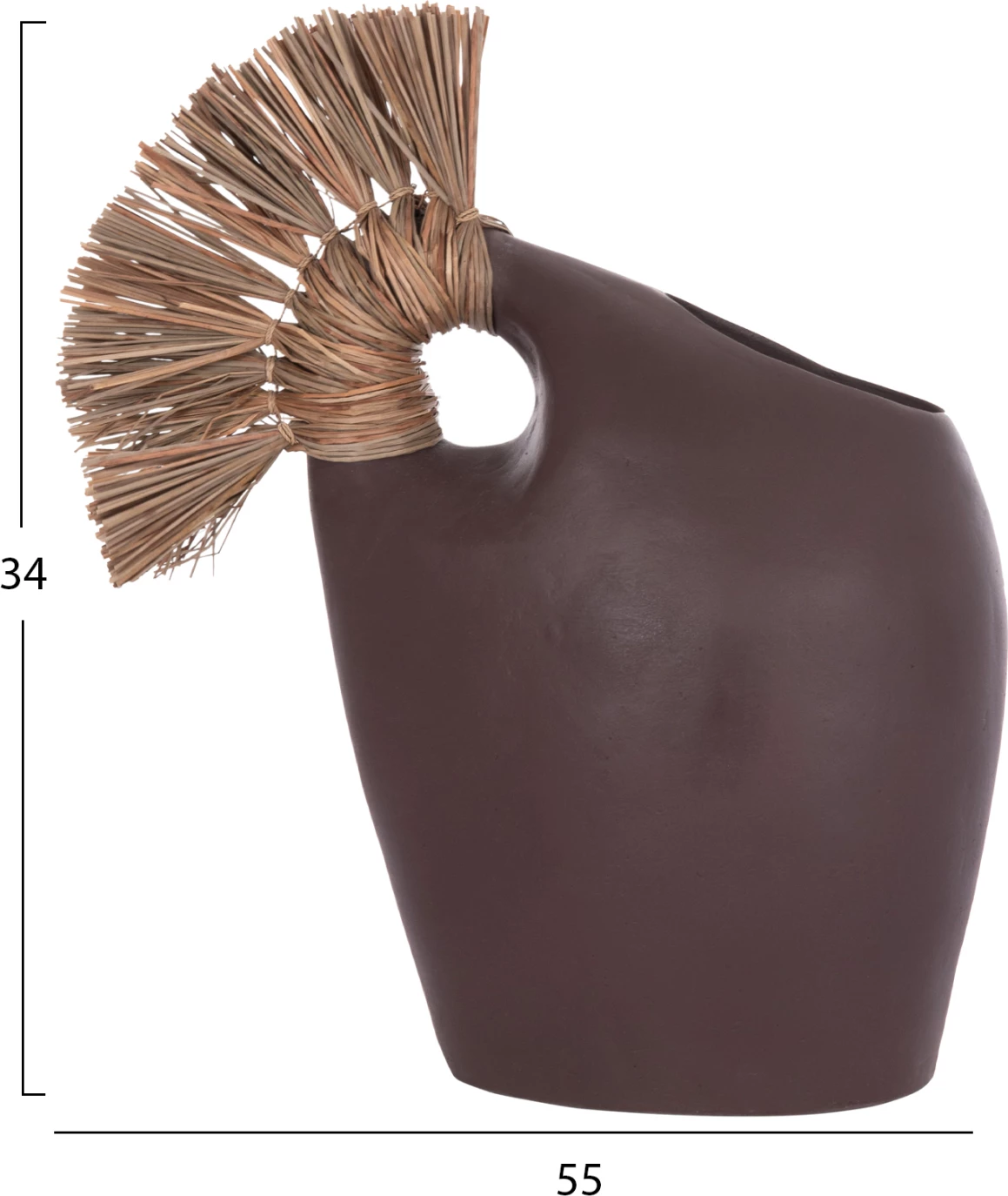 Vazo dekorative tavoline ALICA2, terrakotë, ngjyrë çokollate, bar i thatë, 44x18x50cm