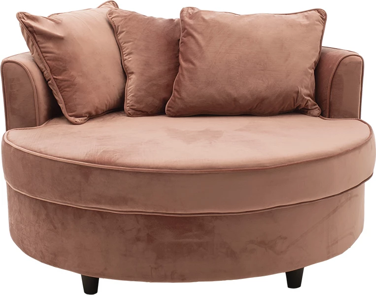 Fotel-sofë rrethore, kadife, ngjyrë mollë e kalbur, 123x120x85cm