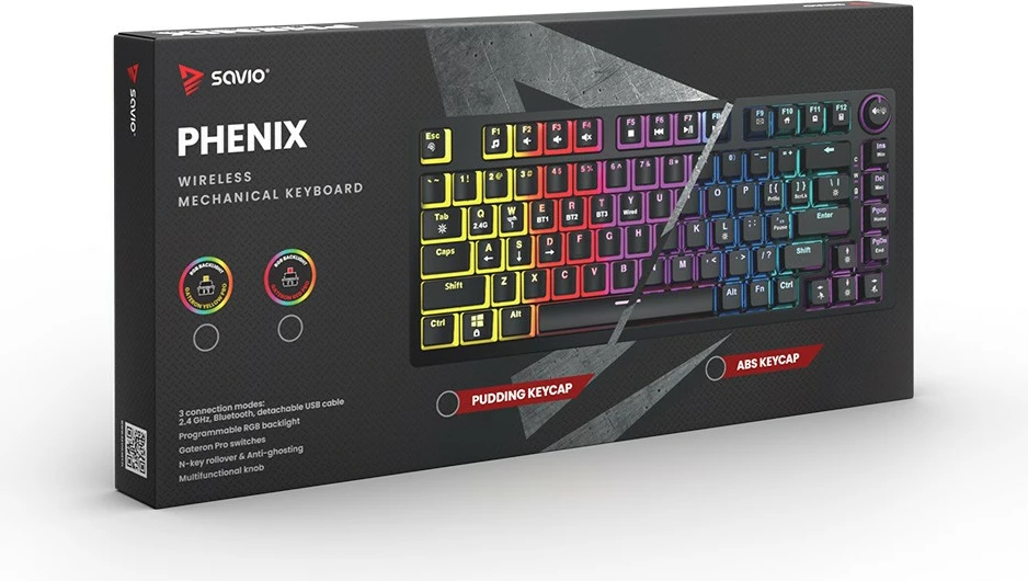 Tastierë mekanike wireless Savio PHENIX, Gateron Red Pro, Pudding, e zezë