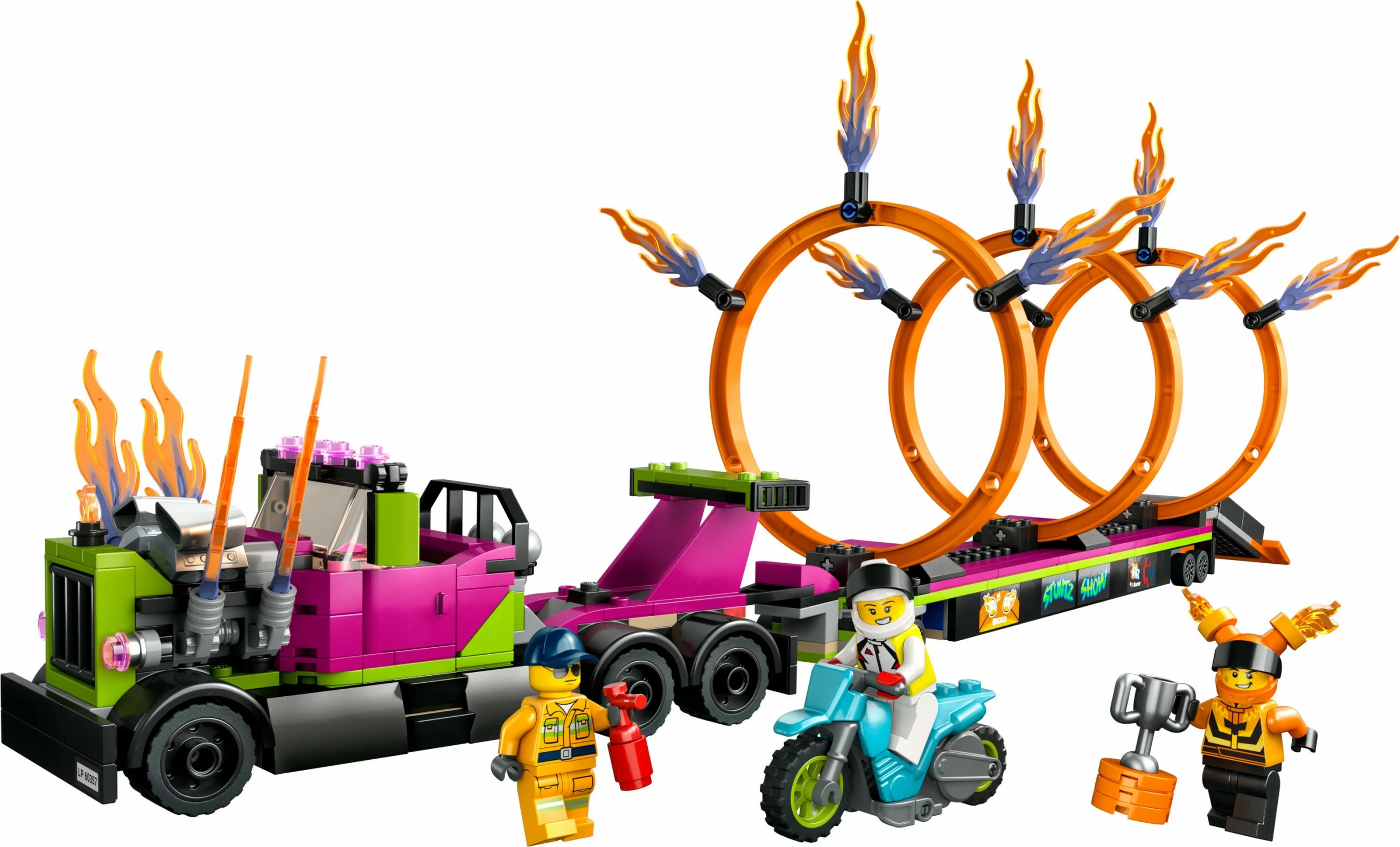 Set ndërtimi LEGO City Stunt Truck & Ring of Fire Challenge, 479 pjesë, shumëngjyrësh