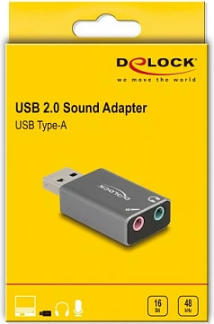 Kartelë zëri USB DeLOCK, USB-A në 2x 3.5mm (kufje + mikrofon), Plug & Play, gri