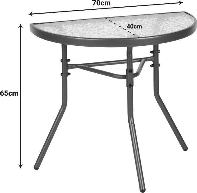 Tavolinë gjysmë-rrethore Bion, xham i valëzuar, metal, kafe-transparente, 70x40x65cm