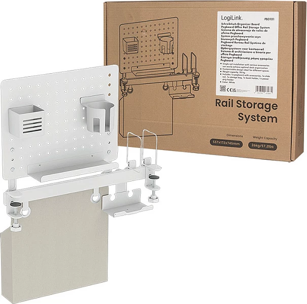 Organizator tavoline LogiLink Pegboard Office Rail Storage System, i bardhë