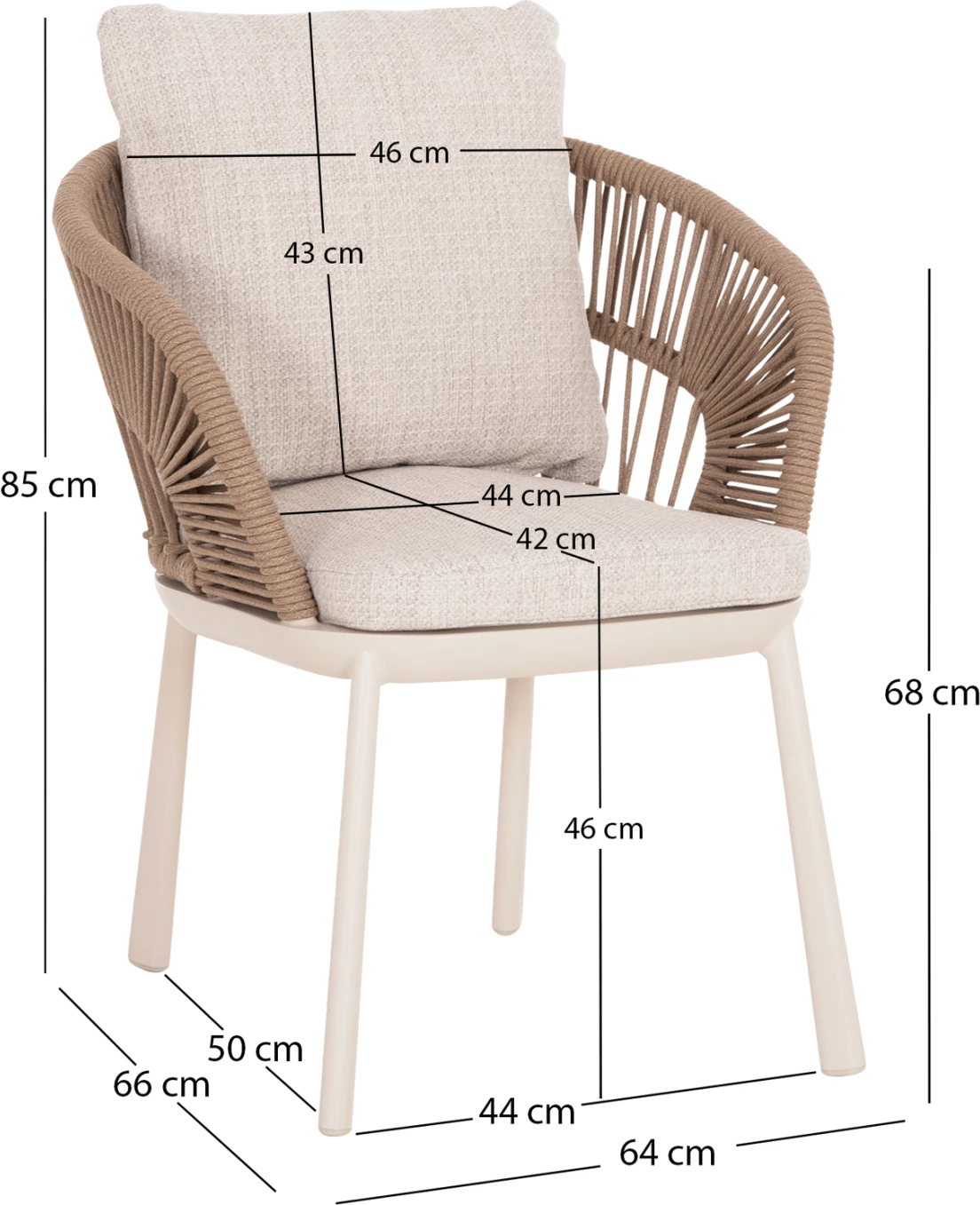 Karrige ngrënieje SPACER, alumin i bardhë fildish, jastëkë bezhë, 64.5x63.5x80cm