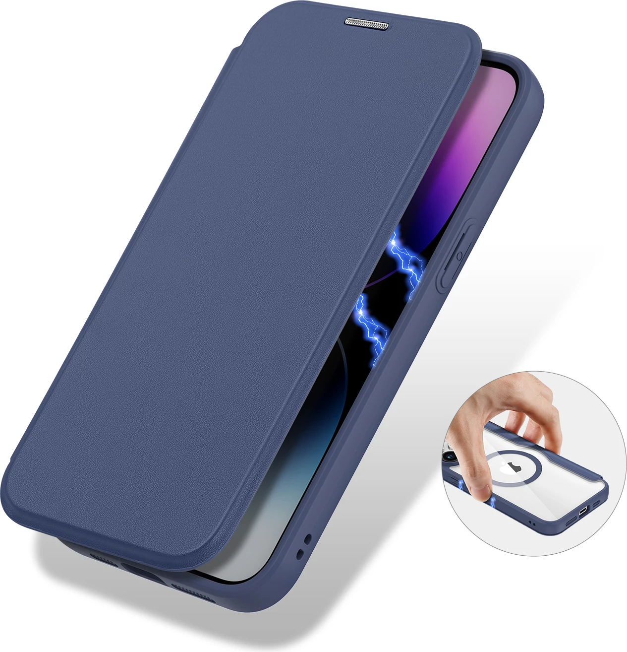 Mbështjellës Dux Ducis Skin X Pro për iPhone 15 Pro, MagSafe, Flip, Blu