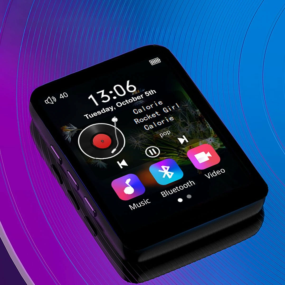 Player MP3/MP4 Zenwire Vibe P1, 32GB, Bluetooth, ekran 2.4\" IPS, radio FM, diktafon, i zi, me microSD 32GB, kufje dhe kabllo USB