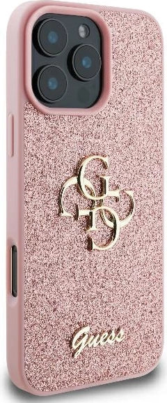 Mbështjellës Guess Fixed Glitter Big 4G për iPhone 16 Pro, Rozë
