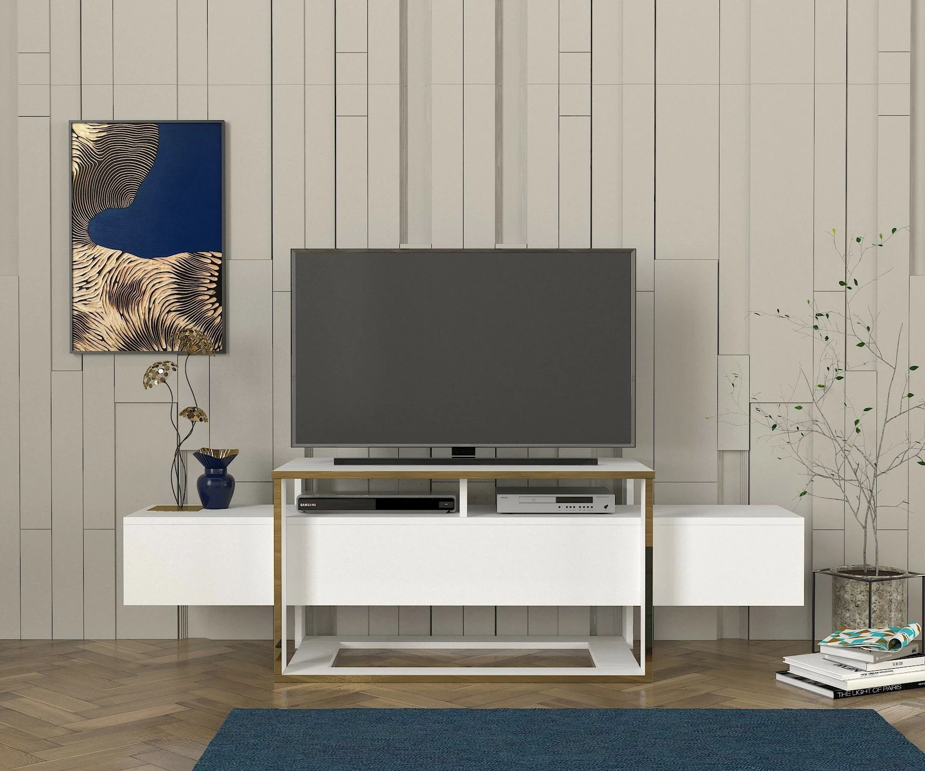 Komodë TV Hanah Home, e bardhë, e artë