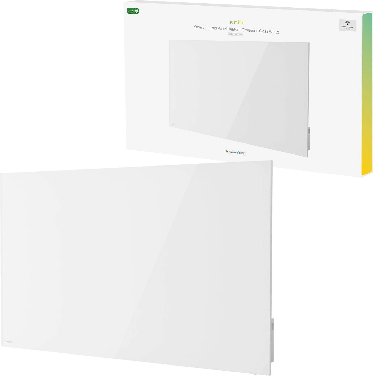 Panel ngrohës Hombli smart 600W, xham, bardhë