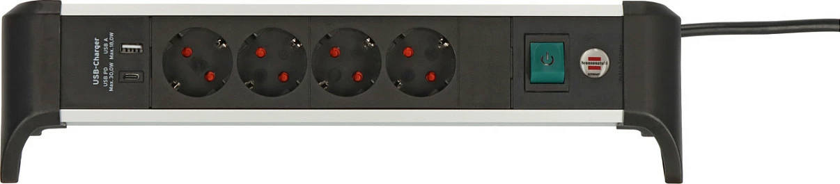 Zgjatues rryme Brennenstuhl ALU-Office-Line, 4 priza, 1.8m, USB-A 18W, USB-C 30W, zi/argjend