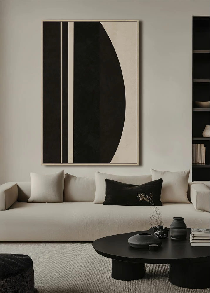 Pikturë dekorative Solaire B, kornizë druri natyral, kafe e errët, bezhë, 80x120x4cm